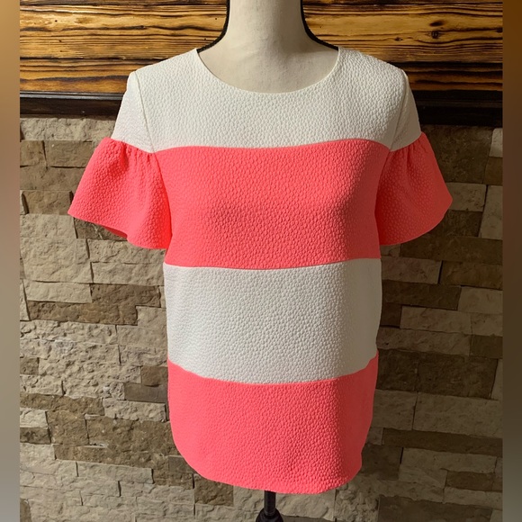 Line & Dot Tops - Line & Dot Pink White Striped Textured Top Medium